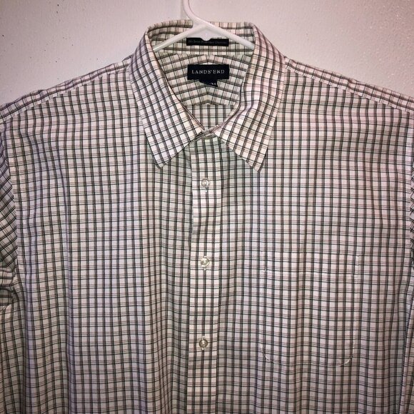 Lands End Mens Size 17.5 34 Non Iron Pinpoint Oxford Long Sleeve Button Up Shirt - Picture 5 of 11